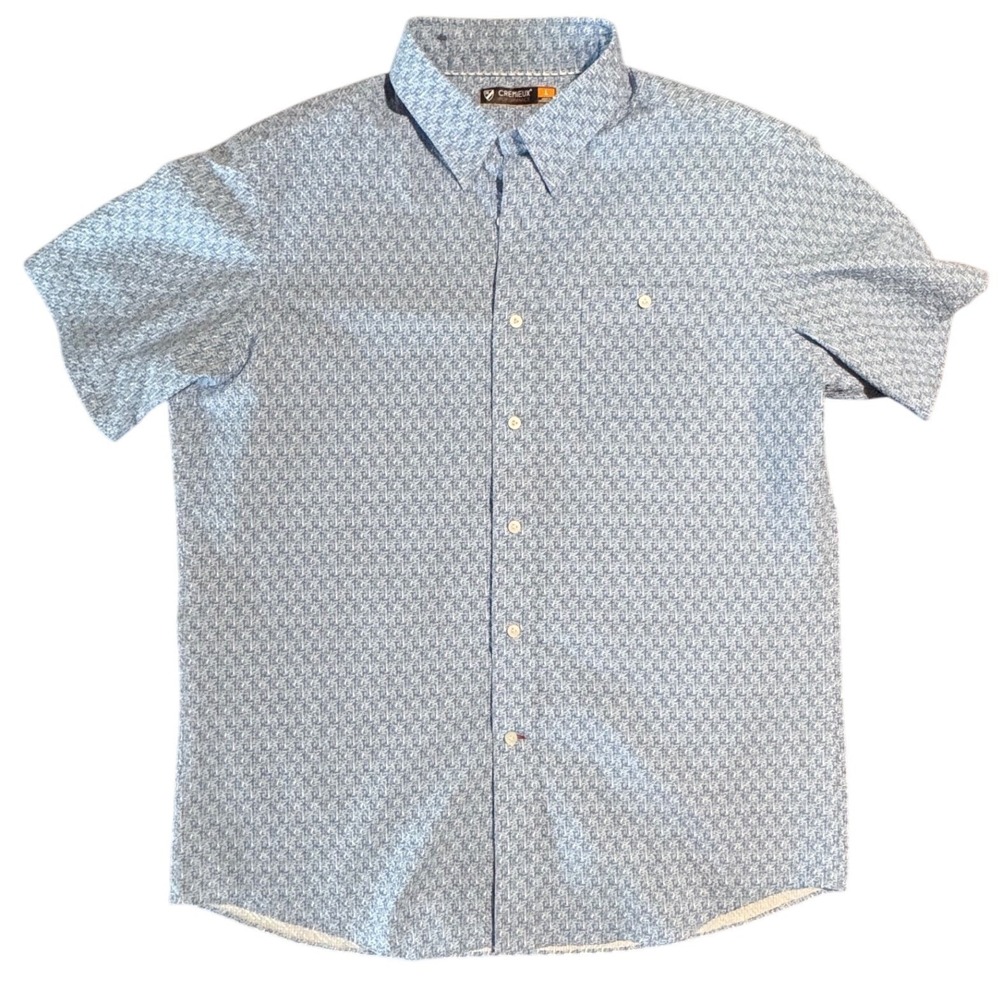Cremieux Shirt Mens XL Blue White Geometric Print Short Sleeve Button Up Classic